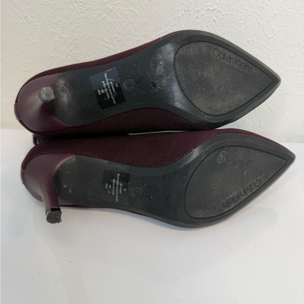 Calvin Klein Gabby Burgundy Knit Pointed Toe Sock Booties Size 7 - Picture 6 of 6
